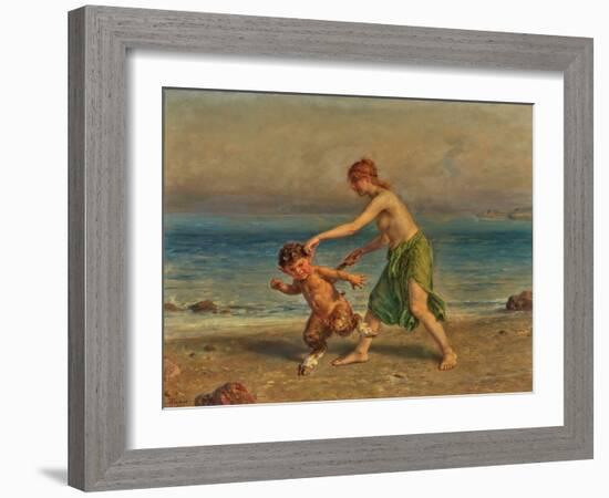 Nymph and Little Satyr on the Beach, 1907 (Oil)-Ludwig Knaus-Framed Giclee Print