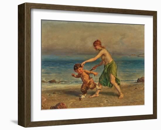 Nymph and Little Satyr on the Beach, 1907 (Oil)-Ludwig Knaus-Framed Giclee Print