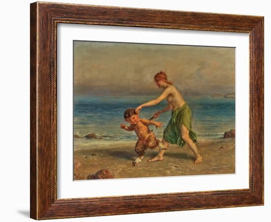 Nymph and Little Satyr on the Beach, 1907 (Oil)-Ludwig Knaus-Framed Giclee Print