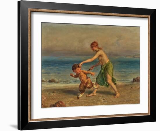 Nymph and Little Satyr on the Beach, 1907 (Oil)-Ludwig Knaus-Framed Giclee Print