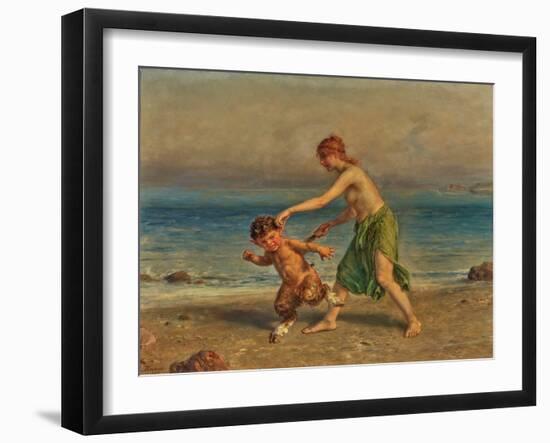 Nymph and Little Satyr on the Beach, 1907 (Oil)-Ludwig Knaus-Framed Giclee Print