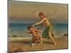 Nymph and Little Satyr on the Beach, 1907 (Oil)-Ludwig Knaus-Mounted Giclee Print