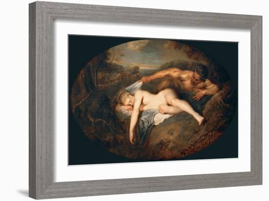 Nymph and Satyr (Jupiter and Antiop)-Jean Antoine Watteau-Framed Giclee Print