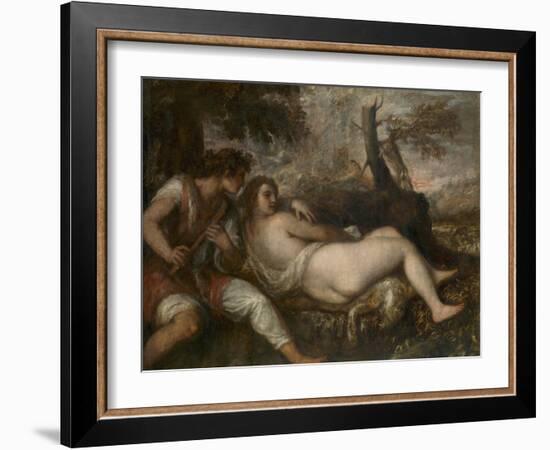 Nymph and Shepherd, 1570-1575-Titian (Tiziano Vecelli)-Framed Giclee Print