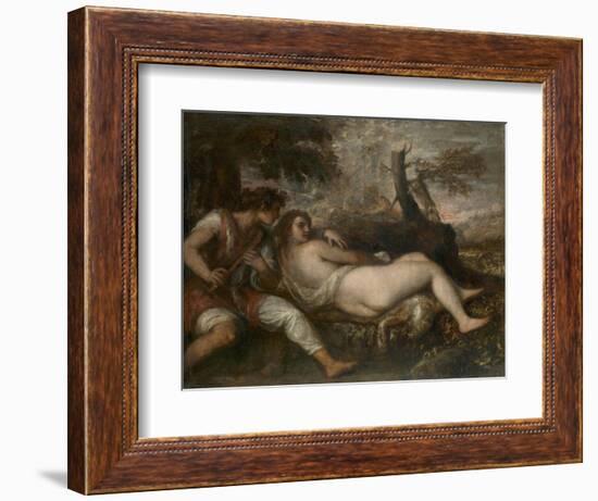 Nymph and Shepherd, 1570-75-Titian-Framed Giclee Print