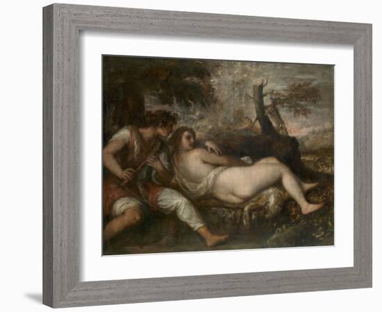 Nymph and Shepherd, 1570-75-Titian-Framed Giclee Print