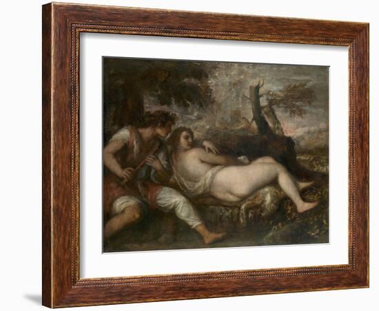 Nymph and Shepherd, 1570-75-Titian-Framed Giclee Print