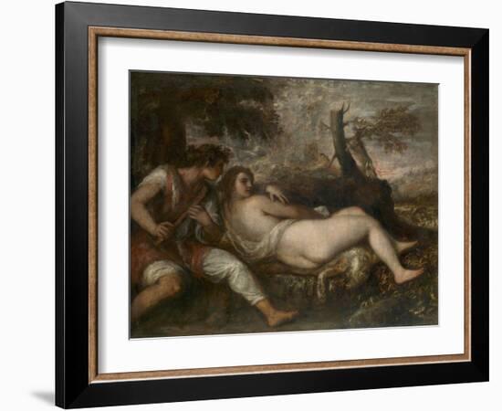 Nymph and Shepherd, 1570-75-Titian-Framed Giclee Print