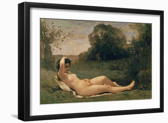 Nymph Reclining, C.1857-58 (Oil on Canvas)-Jean Baptiste Camille Corot-Framed Giclee Print