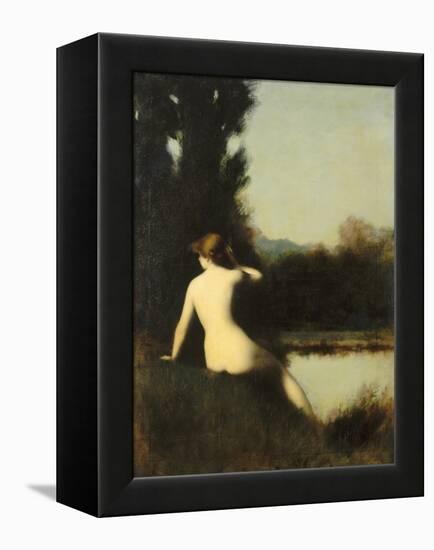 Nymph Sitting on the Edge of Water, Called the Source-Jean Jacques Henner-Framed Premier Image Canvas