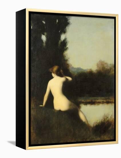 Nymph Sitting on the Edge of Water, Called the Source-Jean Jacques Henner-Framed Premier Image Canvas