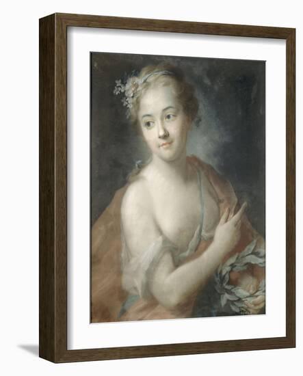 Nymphe de suite d'Apollon, tenant une couronne de lauriers (copie d'un pastel de Rosalba Carriera)-Maurice Quentin de La Tour-Framed Giclee Print