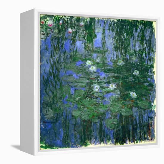 Nympheas bleus (Blue water-lilies). Oil on canvas (1916-1919) 200 x 200 cm R. F. 1981-40.-Claude Monet-Framed Premier Image Canvas