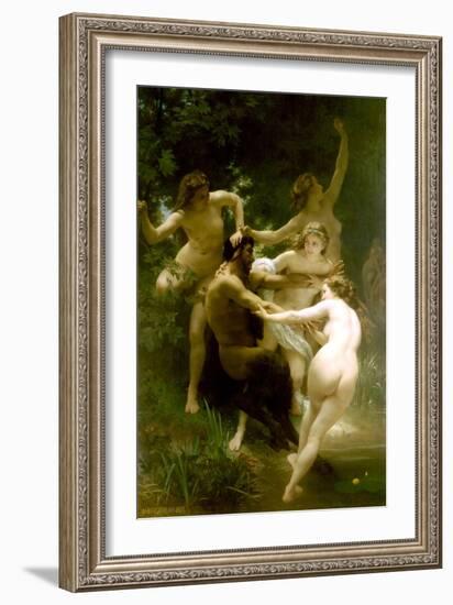 Nymphs and Satyr-William Adolphe Bouguereau-Framed Art Print