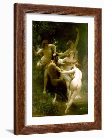 Nymphs and Satyr-William Adolphe Bouguereau-Framed Art Print