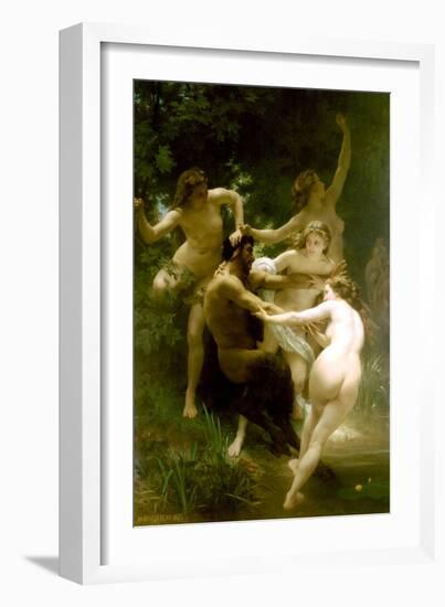 Nymphs and Satyr-William Adolphe Bouguereau-Framed Art Print