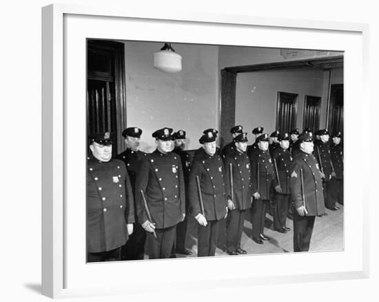 NYPD Officers Lining Up for Roll Call at the 25th Precinct-Carl Mydans-Framed Premium Photographic Print