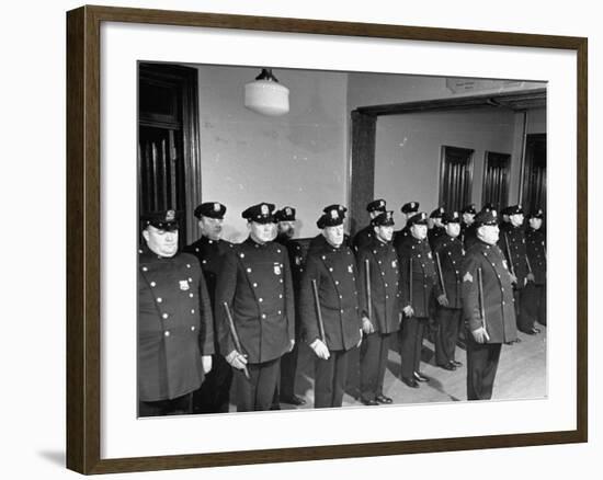 NYPD Officers Lining Up for Roll Call at the 25th Precinct-Carl Mydans-Framed Premium Photographic Print