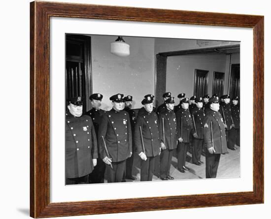 NYPD Officers Lining Up for Roll Call at the 25th Precinct-Carl Mydans-Framed Premium Photographic Print