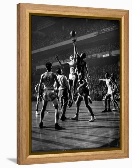 NYU vs. North Carolina in College Basketball Game at Madison Square Garden-Gjon Mili-Framed Premier Image Canvas