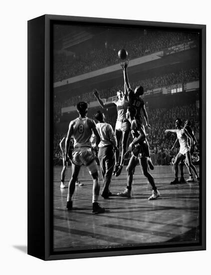 NYU vs. North Carolina in College Basketball Game at Madison Square Garden-Gjon Mili-Framed Premier Image Canvas