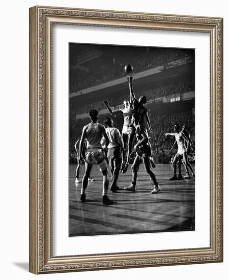 NYU vs. North Carolina in College Basketball Game at Madison Square Garden-Gjon Mili-Framed Photographic Print