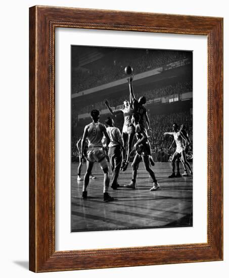 NYU vs. North Carolina in College Basketball Game at Madison Square Garden-Gjon Mili-Framed Photographic Print