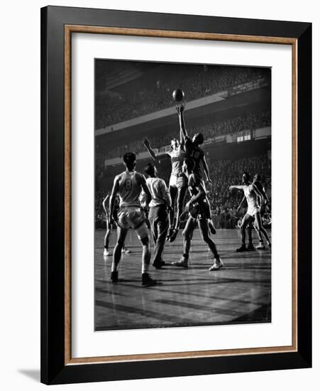 NYU vs. North Carolina in College Basketball Game at Madison Square Garden-Gjon Mili-Framed Photographic Print