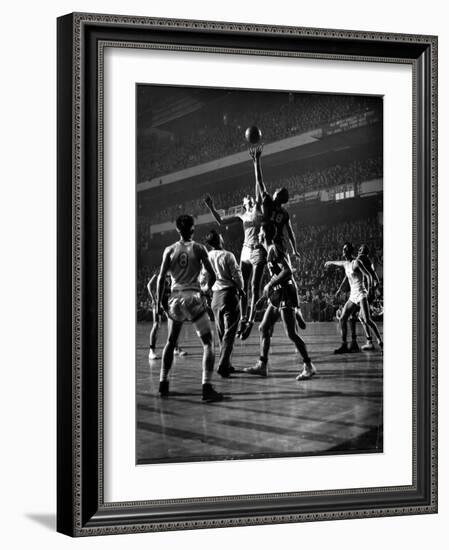 NYU vs. North Carolina in College Basketball Game at Madison Square Garden-Gjon Mili-Framed Photographic Print