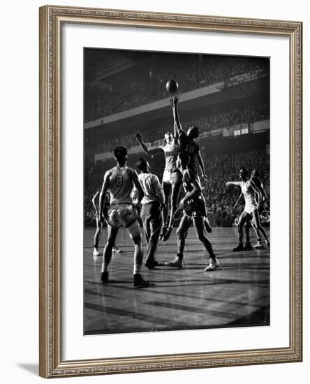 NYU vs. North Carolina in College Basketball Game at Madison Square Garden-Gjon Mili-Framed Photographic Print