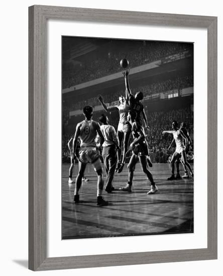 NYU vs. North Carolina in College Basketball Game at Madison Square Garden-Gjon Mili-Framed Photographic Print