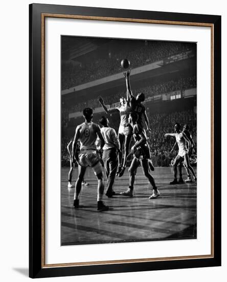 NYU vs. North Carolina in College Basketball Game at Madison Square Garden-Gjon Mili-Framed Photographic Print