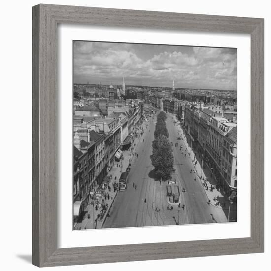 O'Connell St, Lack of Cars Has Made Dublin's Leaves Greener, Horses Have Caused New Influx of Flies-David Scherman-Framed Photographic Print