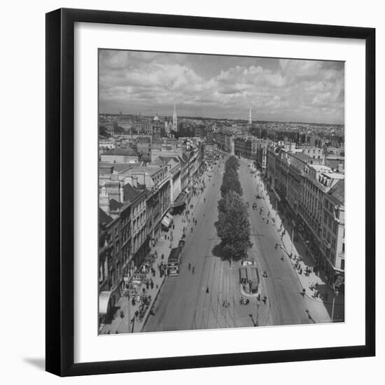 O'Connell St, Lack of Cars Has Made Dublin's Leaves Greener, Horses Have Caused New Influx of Flies-David Scherman-Framed Photographic Print