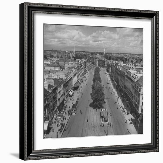 O'Connell St, Lack of Cars Has Made Dublin's Leaves Greener, Horses Have Caused New Influx of Flies-David Scherman-Framed Photographic Print