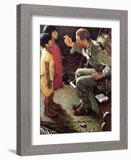 O’er the Land of the Free (or Soldier with Two Children)-Norman Rockwell-Framed Giclee Print