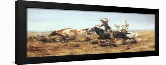 O.H. Cowboys Roping a Steer-Charles Marion Russell-Framed Art Print