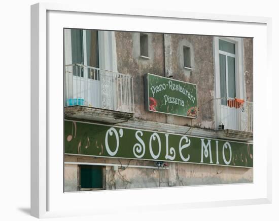 O'Sole Mio Pizzeria Sign, Ischia, Bay of Naples, Campania, Italy-Walter Bibikow-Framed Photographic Print