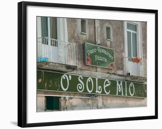 O'Sole Mio Pizzeria Sign, Ischia, Bay of Naples, Campania, Italy-Walter Bibikow-Framed Photographic Print