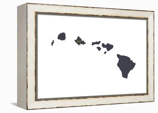 Oahu, Hawaii - Home State - Gray on White-Lantern Press-Framed Stretched Canvas