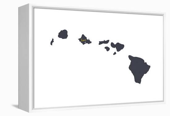 Oahu, Hawaii - Home State - Gray on White-Lantern Press-Framed Stretched Canvas