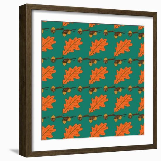 Oak Acorns on the Branch Autumn Red Leaf Colorful Pattern Vector-istorsvetlana-Framed Art Print