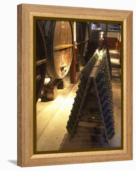 Oak Aging Vats and Pupitres for Fermenting Sparkling Wine, Bodega Pisano Winery, Progreso, Uruguay-Per Karlsson-Framed Premier Image Canvas