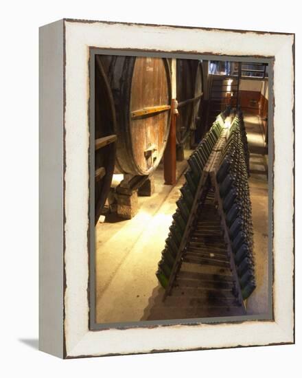 Oak Aging Vats and Pupitres for Fermenting Sparkling Wine, Bodega Pisano Winery, Progreso, Uruguay-Per Karlsson-Framed Premier Image Canvas