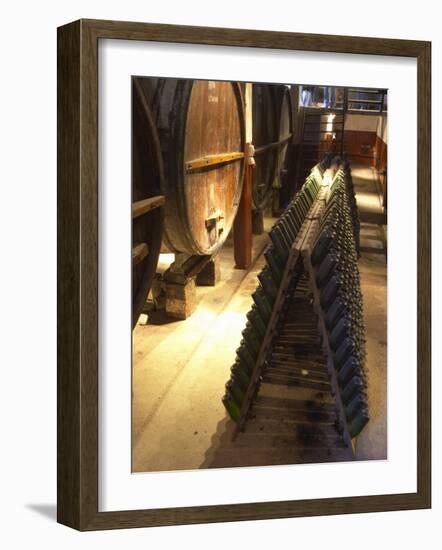 Oak Aging Vats and Pupitres for Fermenting Sparkling Wine, Bodega Pisano Winery, Progreso, Uruguay-Per Karlsson-Framed Photographic Print