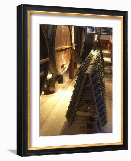 Oak Aging Vats and Pupitres for Fermenting Sparkling Wine, Bodega Pisano Winery, Progreso, Uruguay-Per Karlsson-Framed Photographic Print