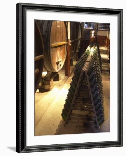 Oak Aging Vats and Pupitres for Fermenting Sparkling Wine, Bodega Pisano Winery, Progreso, Uruguay-Per Karlsson-Framed Photographic Print