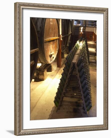 Oak Aging Vats and Pupitres for Fermenting Sparkling Wine, Bodega Pisano Winery, Progreso, Uruguay-Per Karlsson-Framed Photographic Print