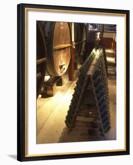 Oak Aging Vats and Pupitres for Fermenting Sparkling Wine, Bodega Pisano Winery, Progreso, Uruguay-Per Karlsson-Framed Photographic Print