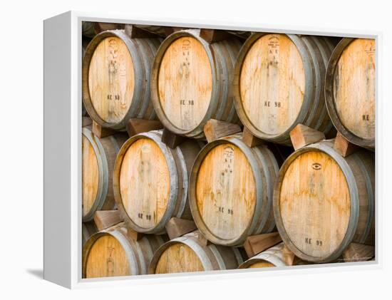 Oak Barrels in Winery, Sonoma Valley, California, USA-Julie Eggers-Framed Premier Image Canvas